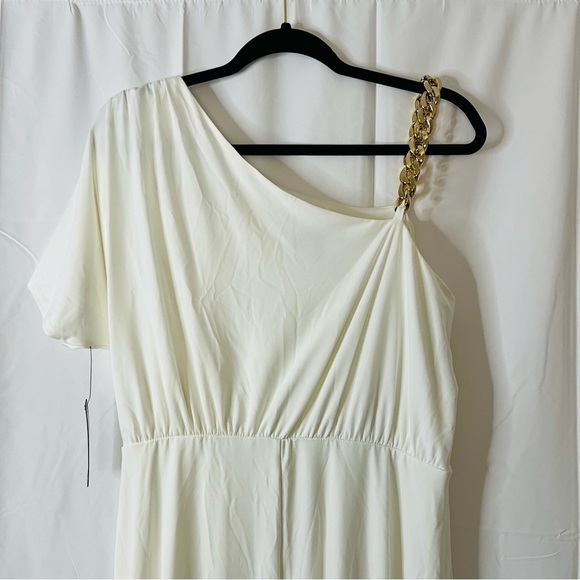 Women's GUESS One Shoulder Poly Dress w/Gold Chain Size 14 NWT's Asymmetrical - Picture 4 of 9